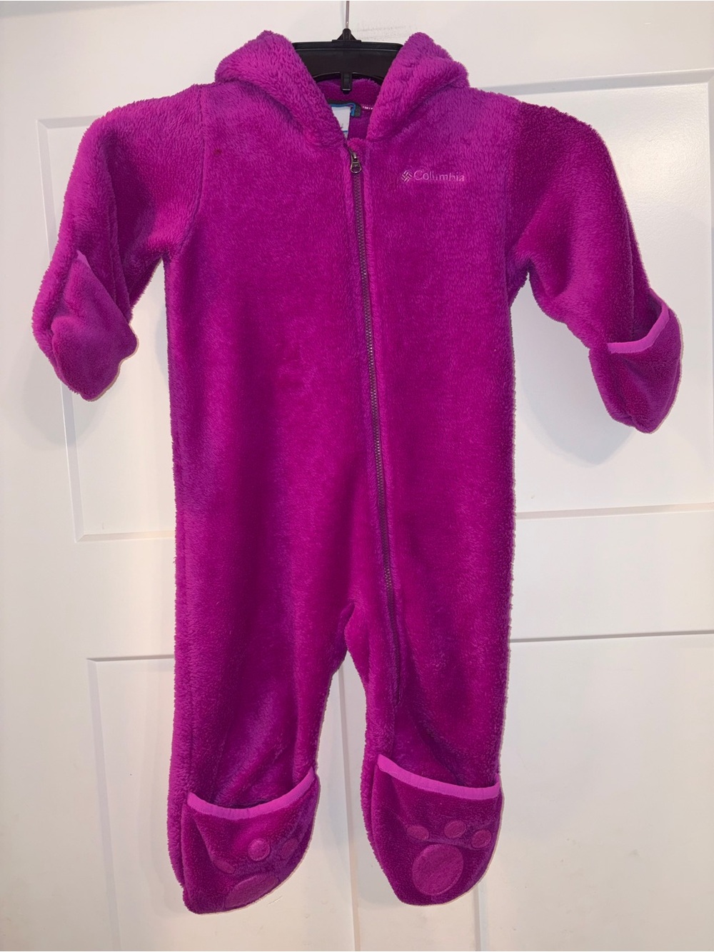 Columbia infant fleece full zip bodysuit/coat fuschia 12-18 months